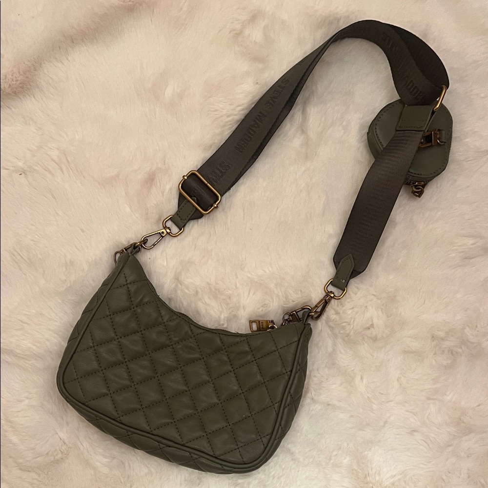 Quilted Camouflage Green Adjustable Steve Madden Shoulder Bag - Picture 8 of 16